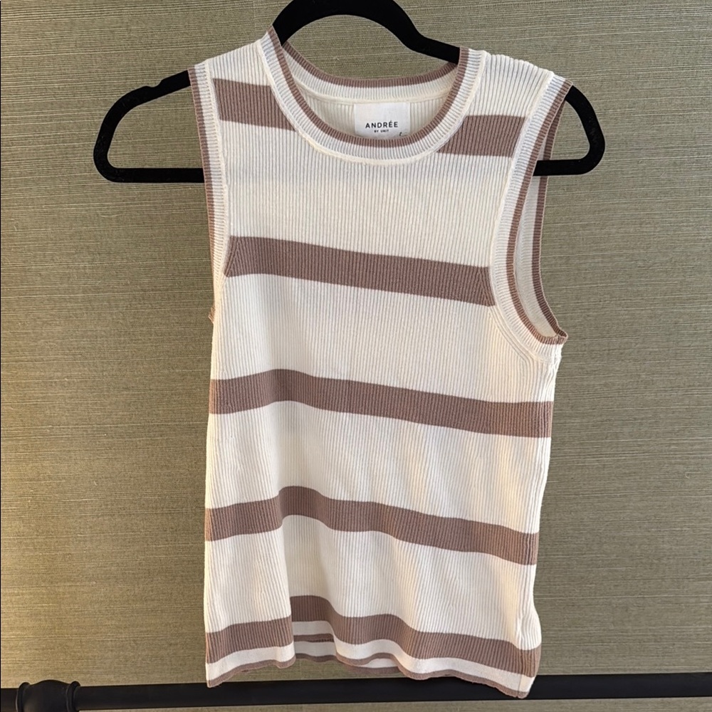 Andree Brown and White Striped Knit Tank
